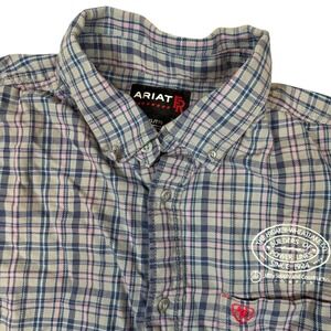 Ariat FR Work Shirt Mens XXL Gray Blue Plaid Flame Resistant Button Down Flannel